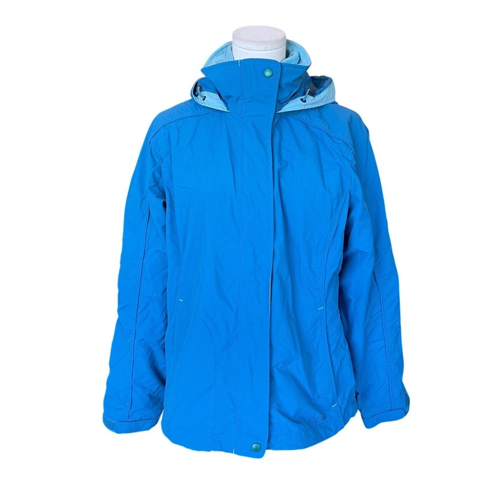 LL Bean Womens Hooded Insulated Jacket Size S Full Zip Snap Coat Outdoor‎ Hiking